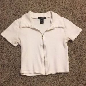 Forever 21 white zip up collared top